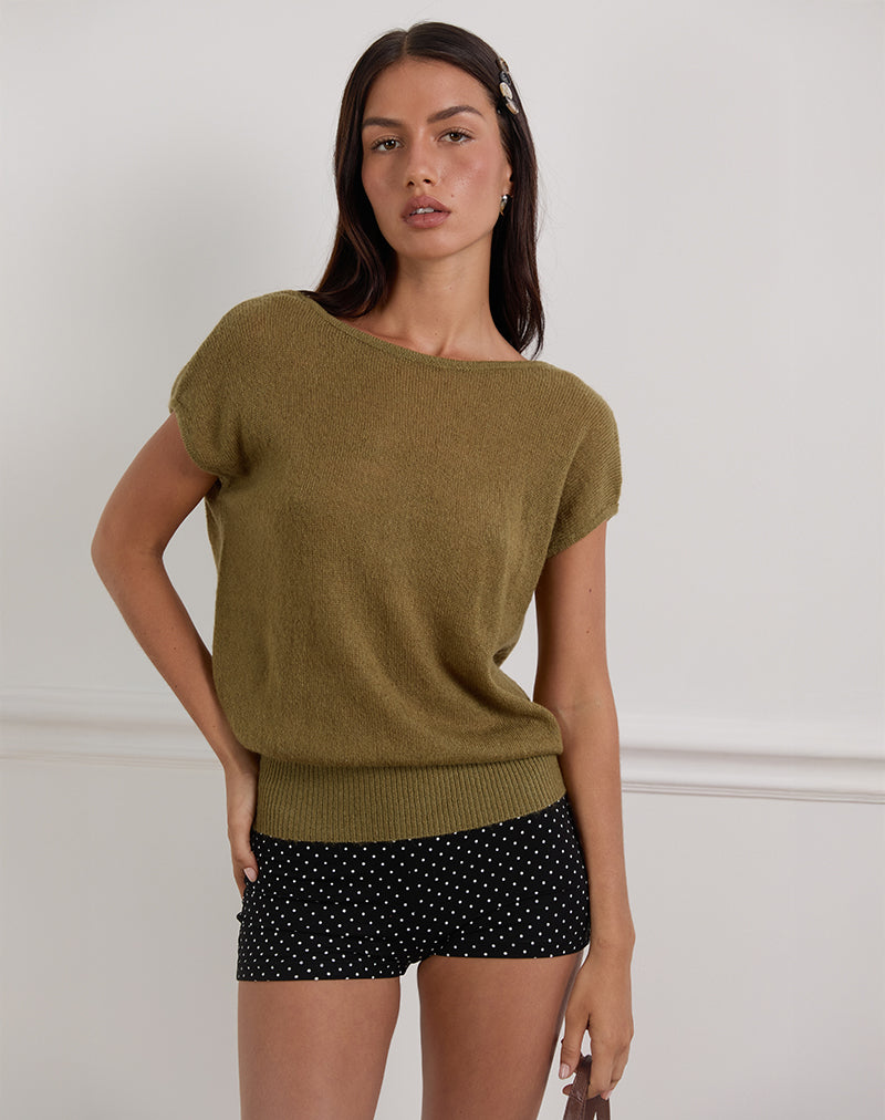 Sinda Scoopback Top in Knit Olive