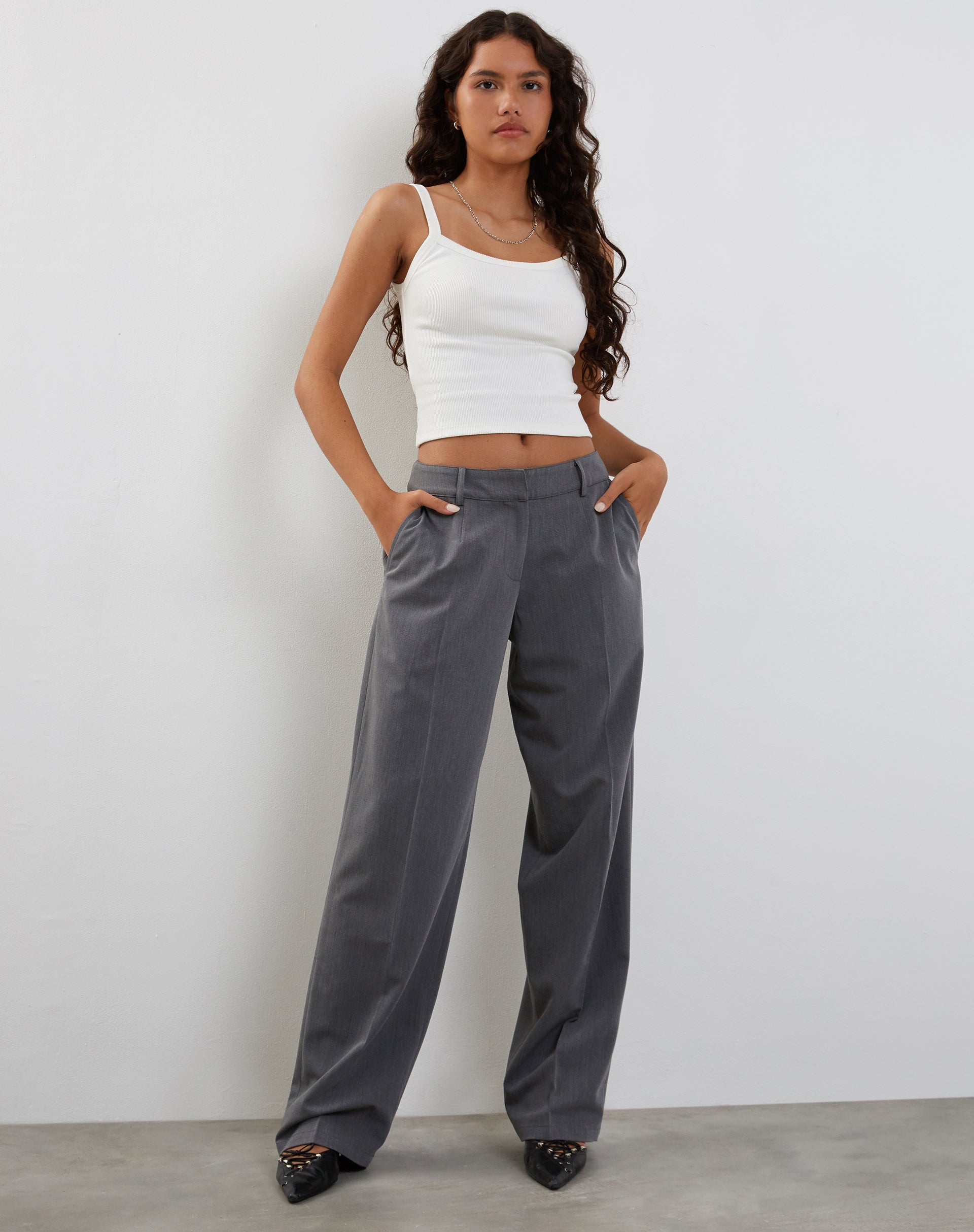 High Waist Relaxed Tailored Pant in Charcoal
