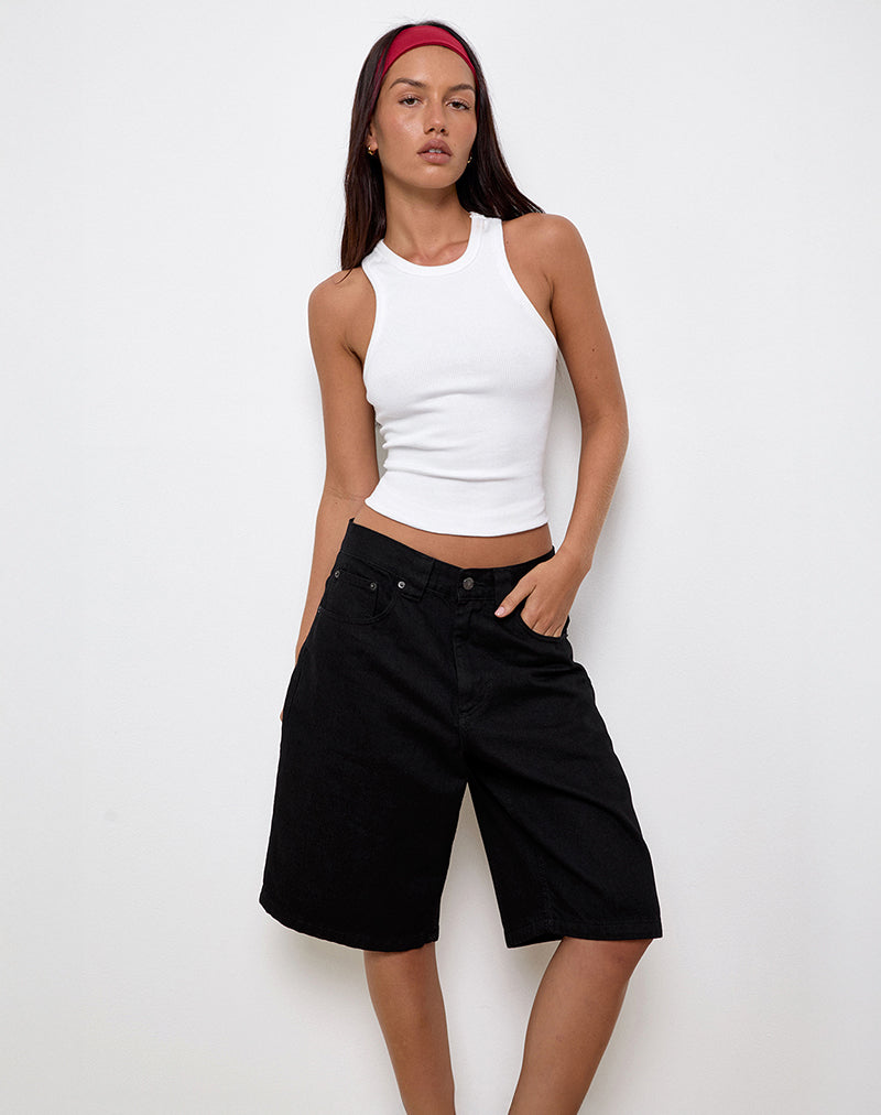Low Rise Denim Skater Short in Rinse Black