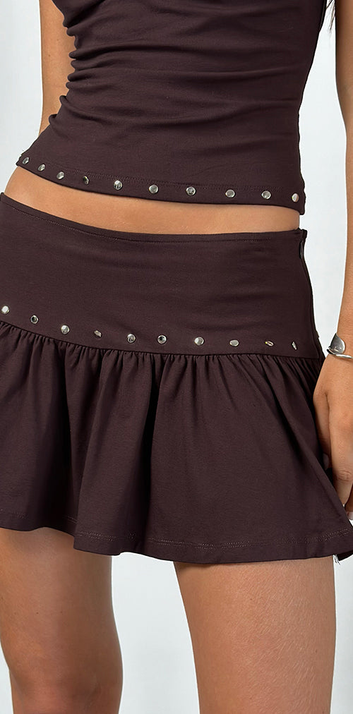 Image of Nefety Studded Skirt in Jersey Bitter Chocolate