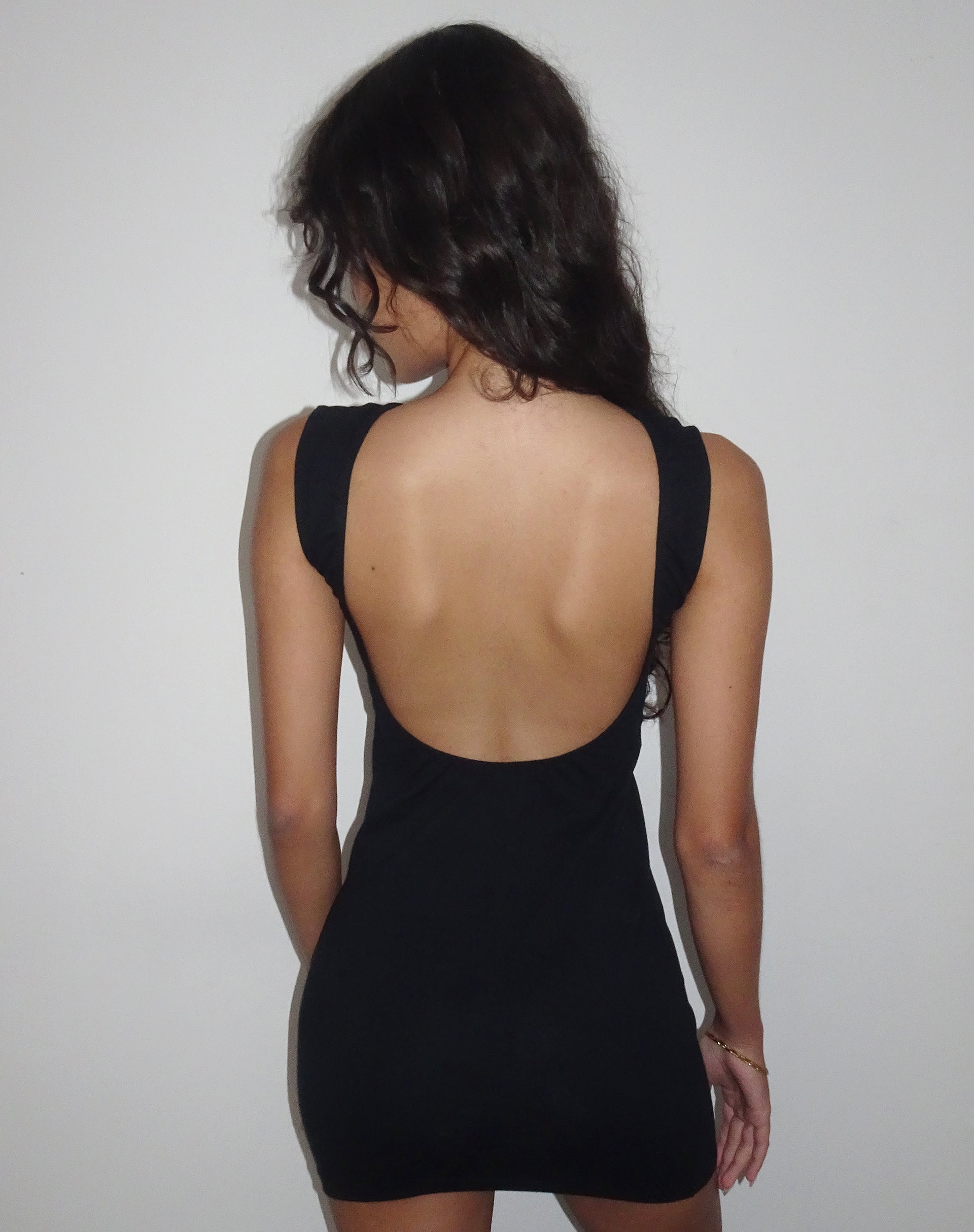 Black Lycra Low Back Mini Dress