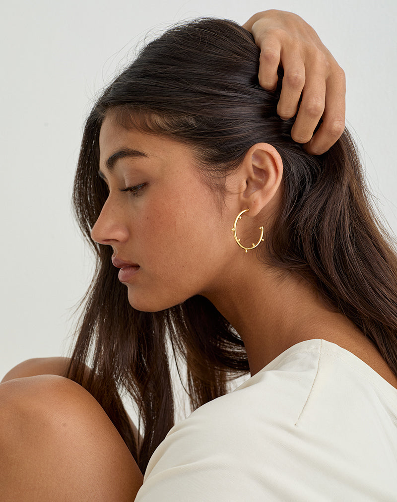 Gold Plated Hoop Earring with Small Beads
