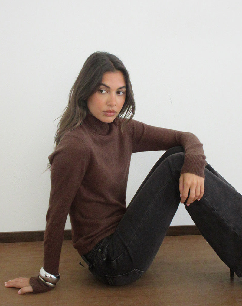 Image of Soha Long Sleeve Top in Sheer Knit Dark Chocolate