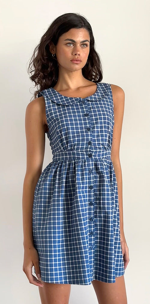 image of Sokasi Mini Dress in Navy Tartan
