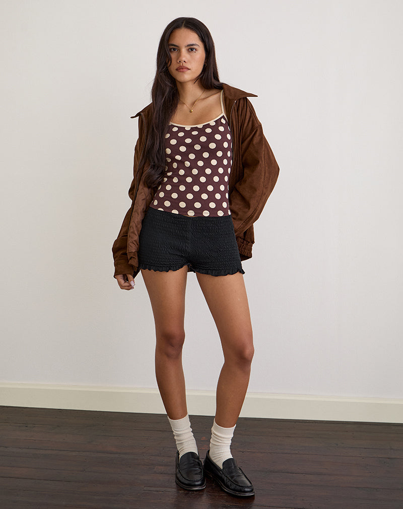 Image of Solani Top in Brown with Big Cream Polka Print