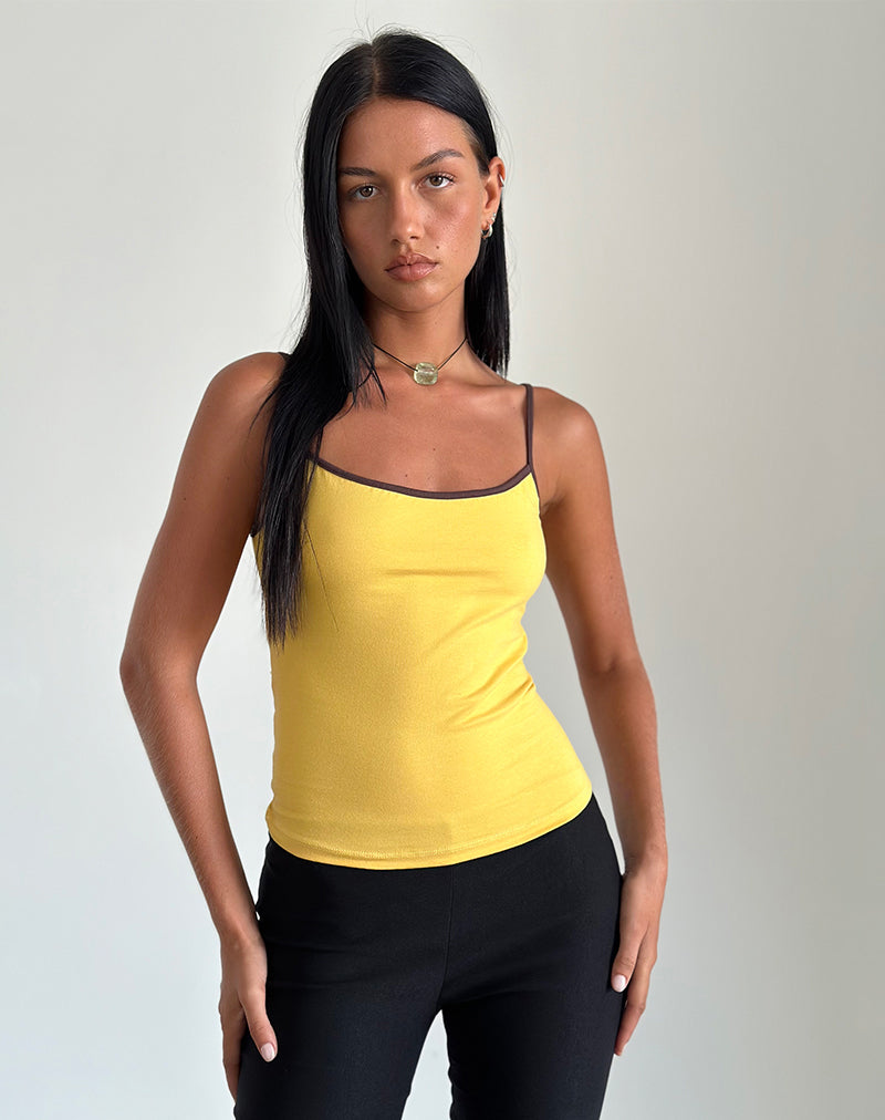 Solani Top in Yellow May with Deep Mahogany Binding