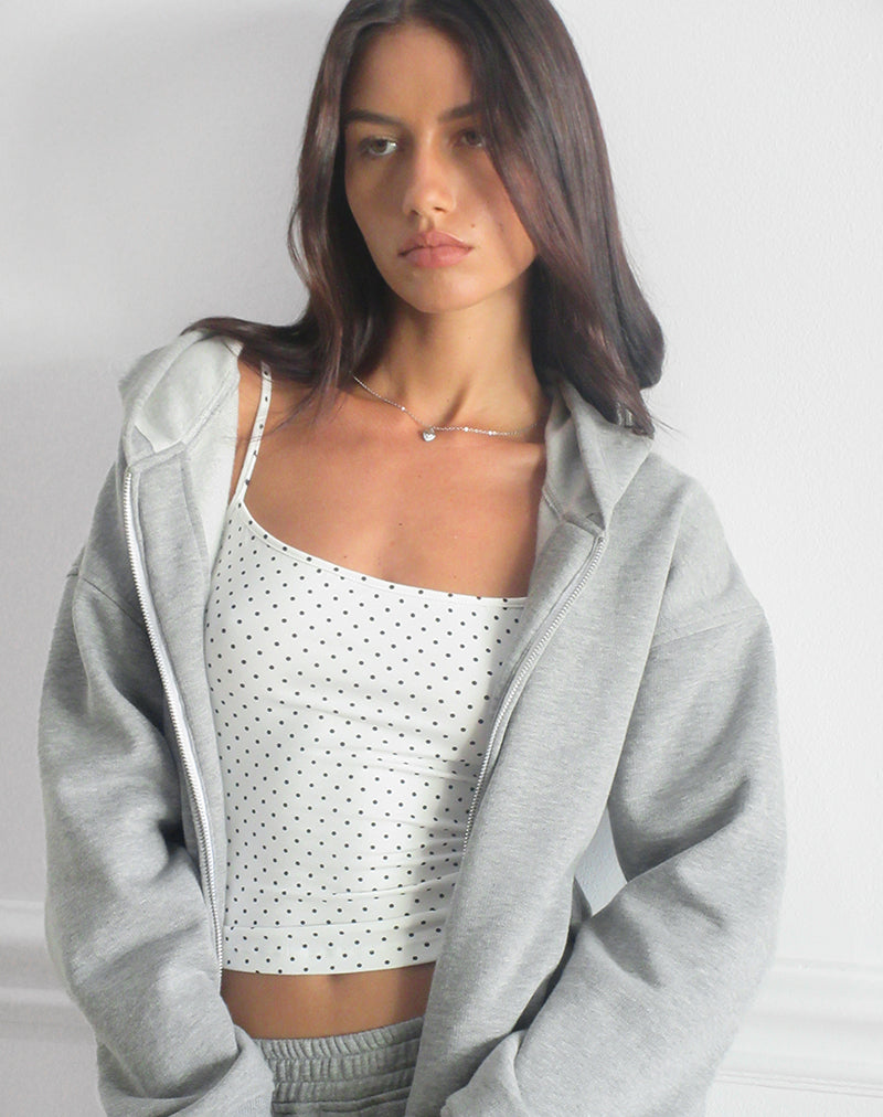 Image of Solay Cami Top in White with Black Micro Polka Print