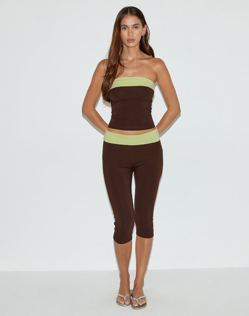 Image of Solna Bandeau Top in Chocolate Brown with Pistachio Binding
