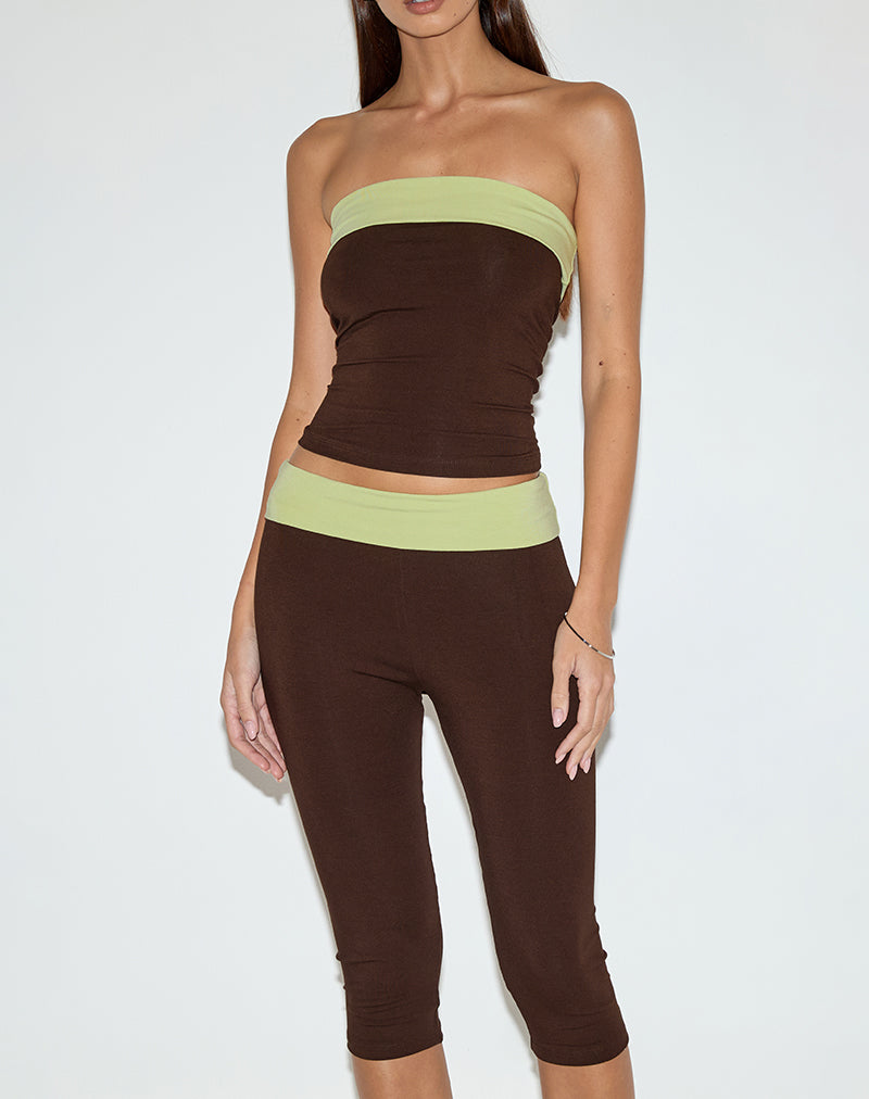 Image of Solna Bandeau Top in Chocolate Brown with Pistachio Binding