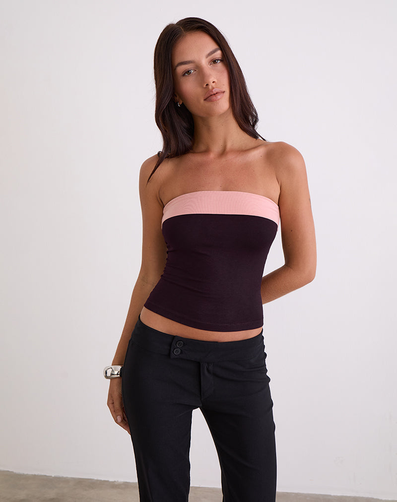Image of Solna Bandeau Top in Redwood with Pink Lady Binding