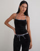 Image of Solyn Halterneck Top in Black with Leopard Binding