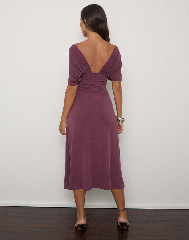 Image of Soma Batwing Midi Dress in Cupro Deep Purple