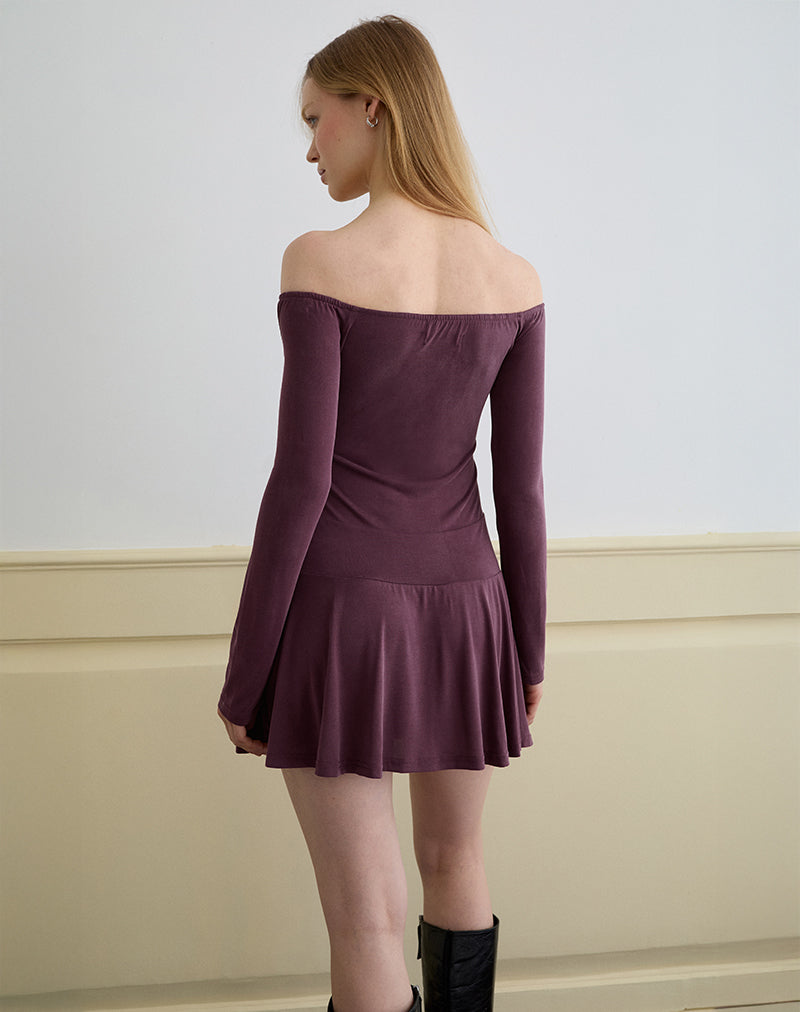 Image of Somiah Bardot Mini Dress in Cupro Deep Purple