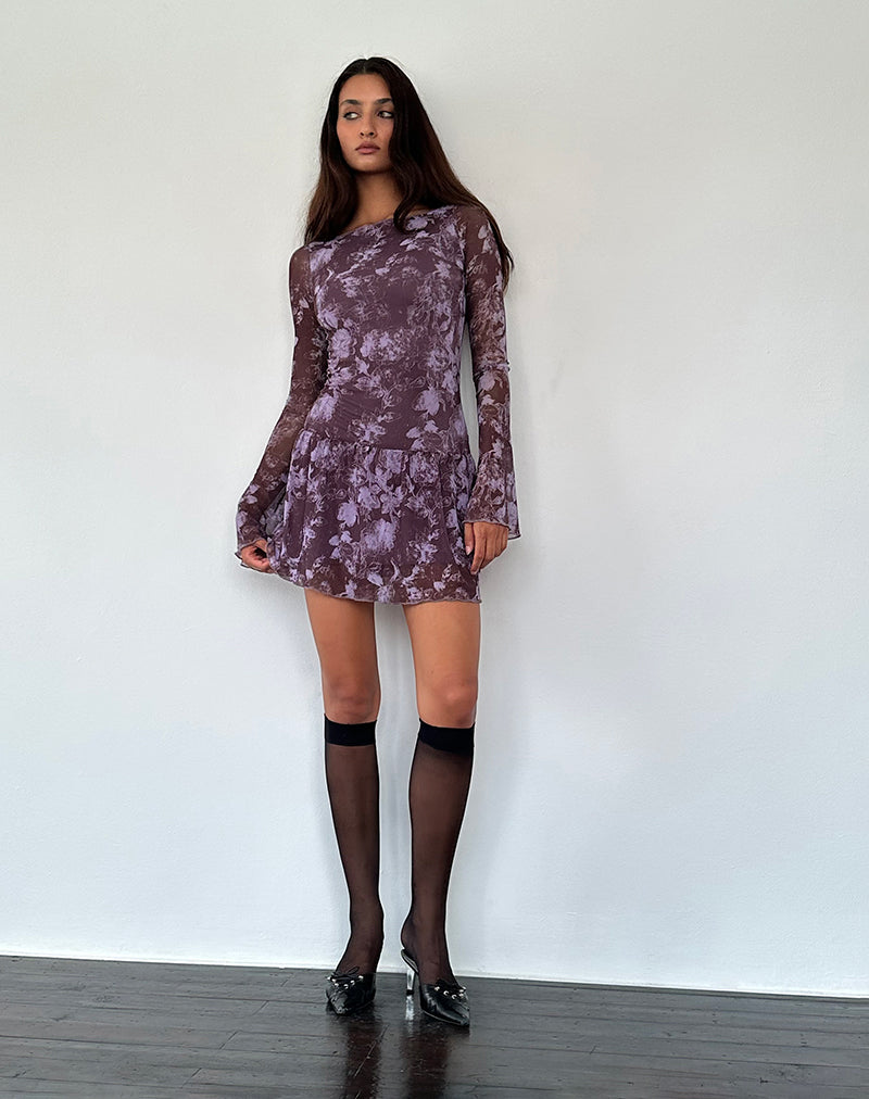 Image of Sonata Mini Dress in Botanic Sketch Purple