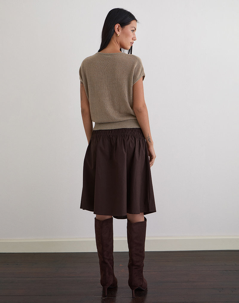 Image of Neleta Midi Skirt in Poplin Bitter Chocolate