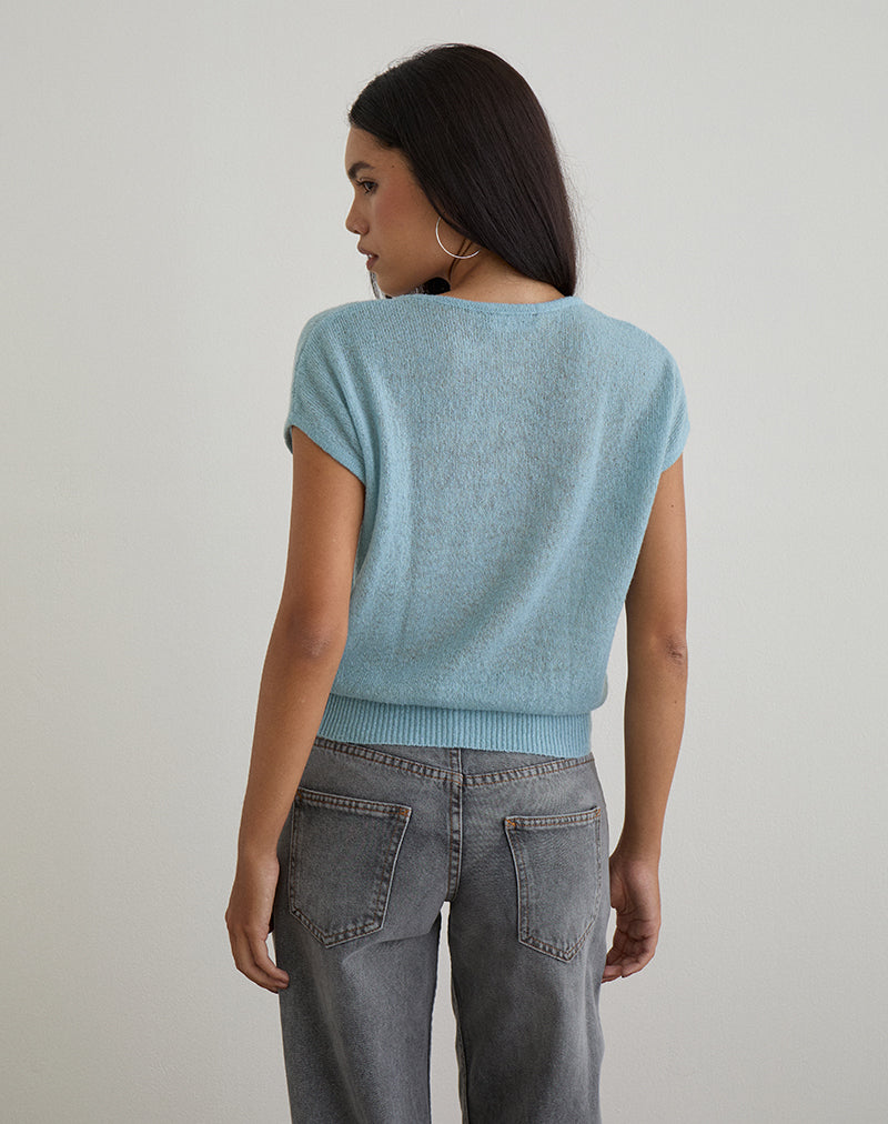 Image of Sorin Deep Waistband Top in Knit Blue