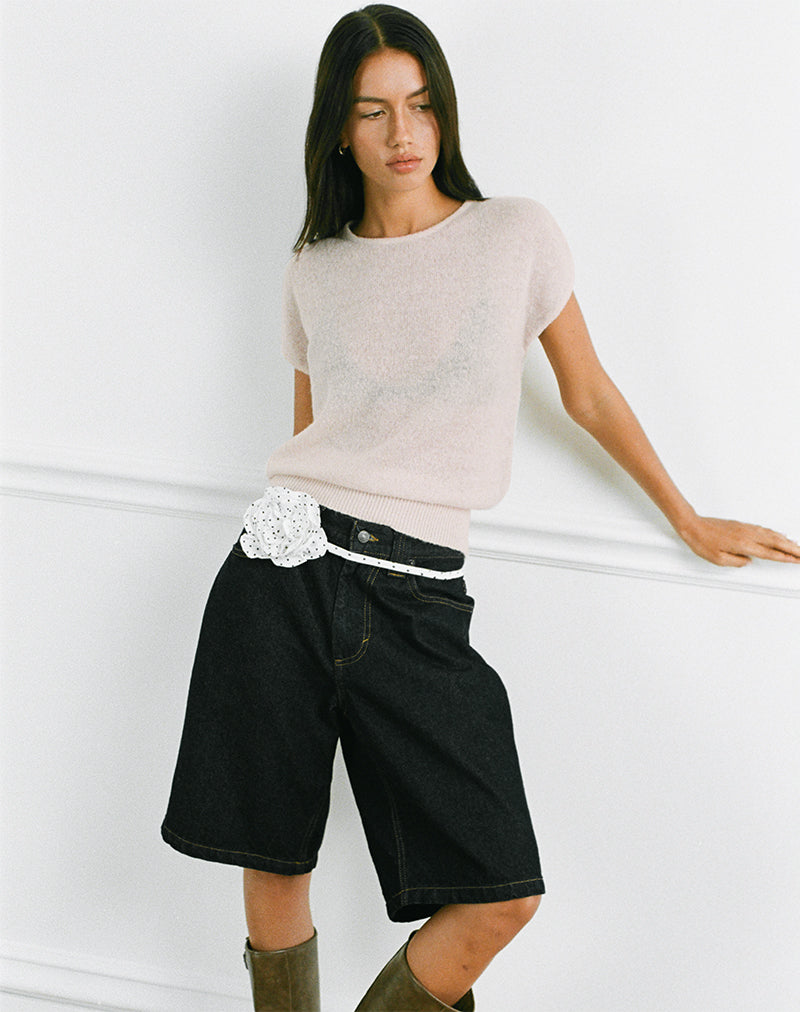 Image of Sorin Deep Waistband Top in Knit Ecru
