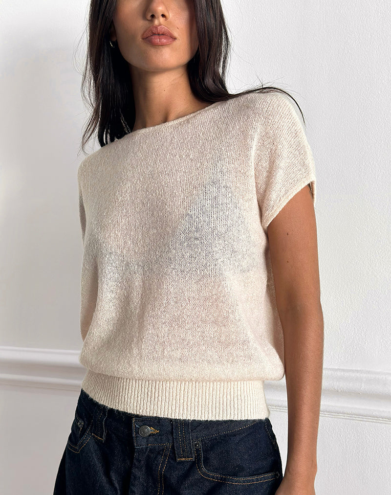 Image of Sorin Deep Waistband Top in Knit Ecru