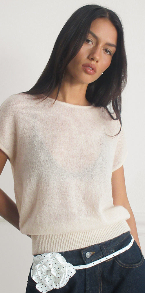 Image of Sorin Deep Waistband Top in Knit Ecru