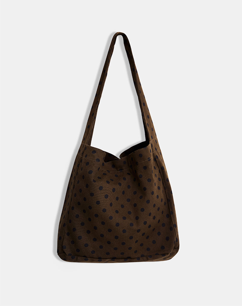 Image of Sota Twill Bag in Brown with Black Polka Print