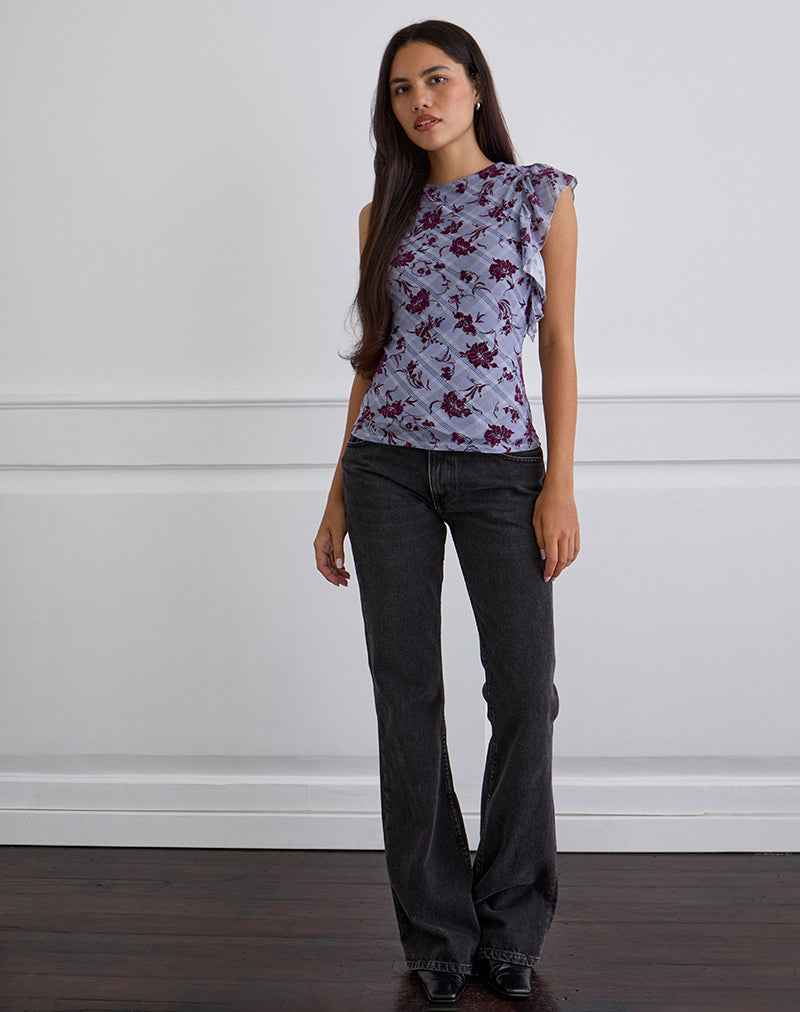 Image of Soyan Asymmetrical Top in Lotus Flock Check Lavender