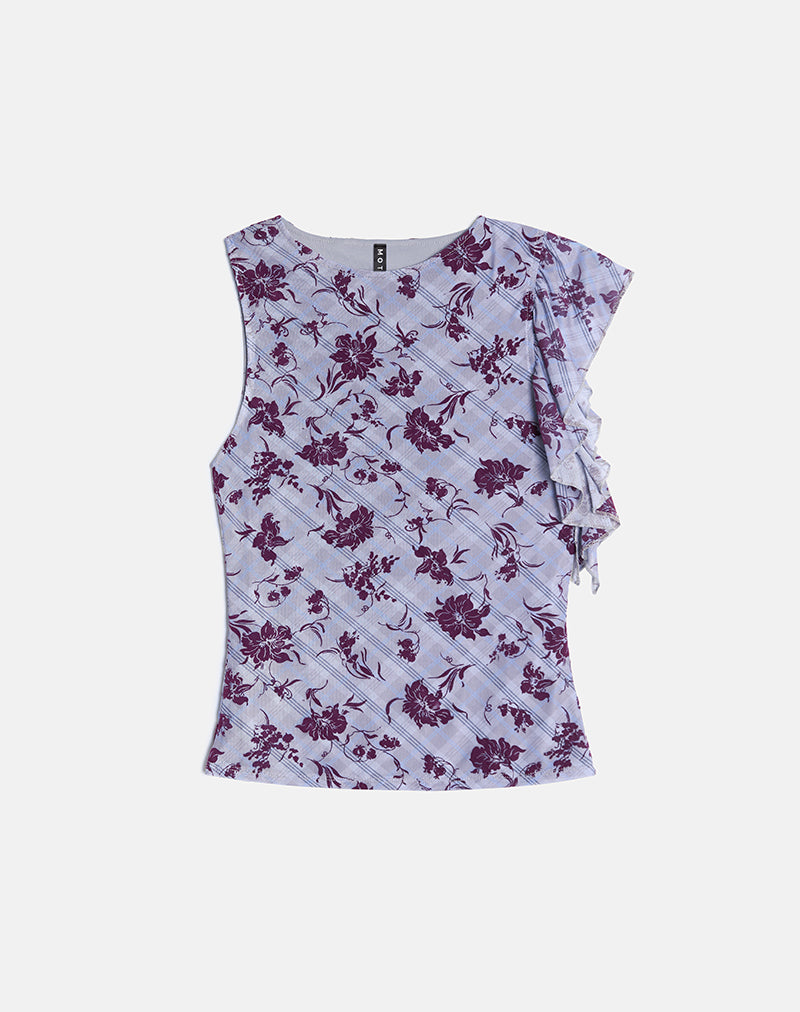 Soyan Asymmetrical Top in Lotus Flock Check Lavender