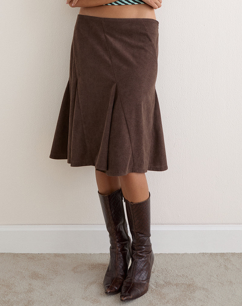 Image of Abila Midi Skirt in Corduroy Dark Brown