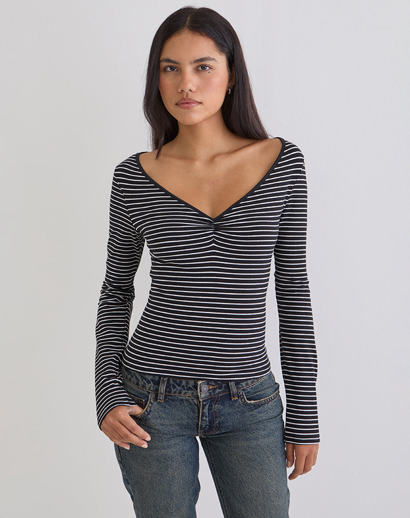 Image of Subita Long Sleeve Top in Stripe Jersey Black and White