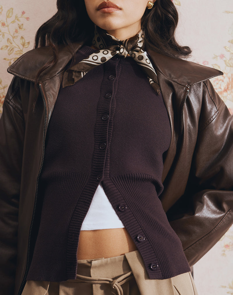Image of Subra Long Sleeve Ribbed Hem Cardi in Bitter Chocolate