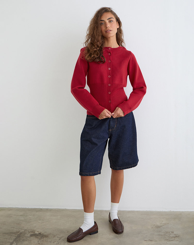 Image of Subra Long Sleeve Cardigan in Red