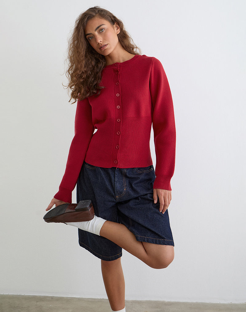 Image of Subra Long Sleeve Cardigan in Red