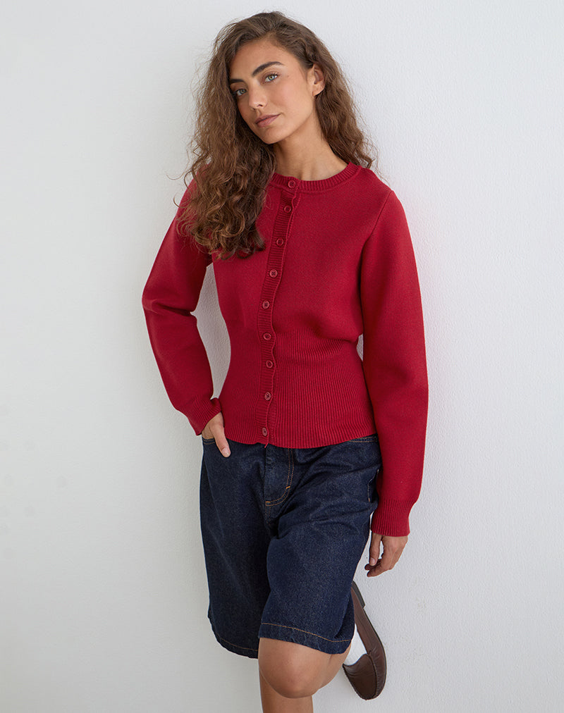 Image of Subra Long Sleeve Cardigan in Red