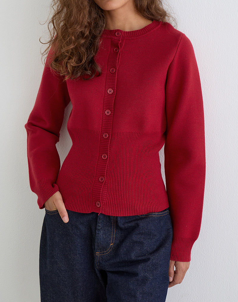Image of Subra Long Sleeve Cardigan in Red