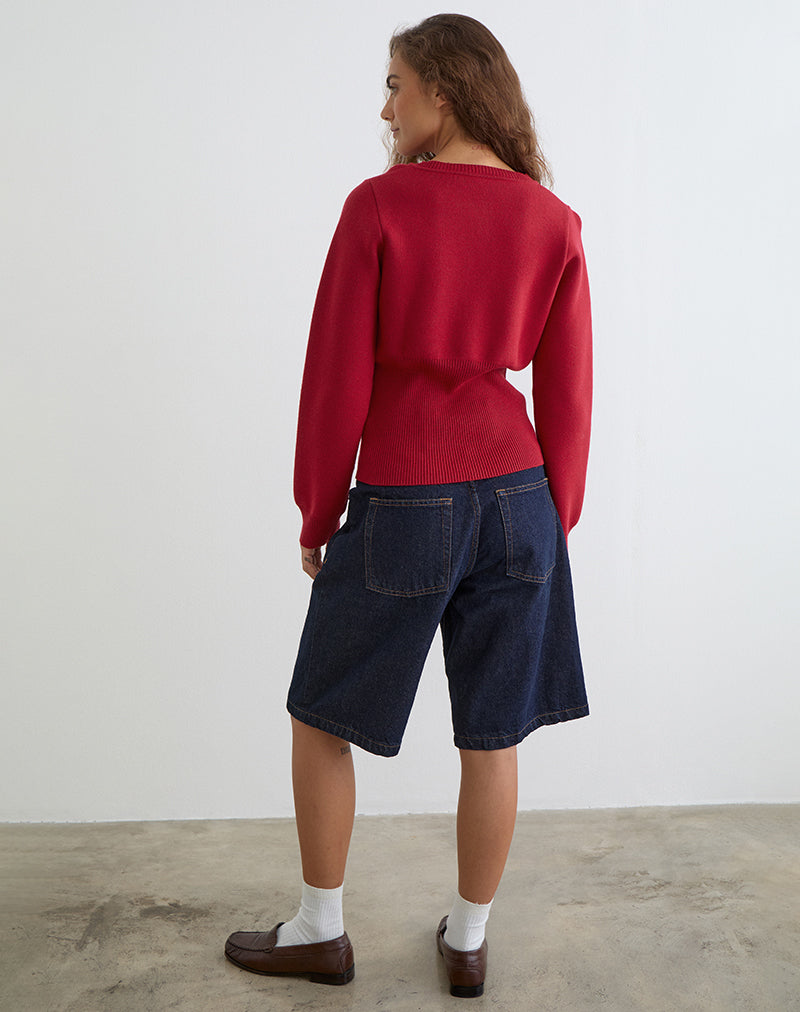 Image of Subra Long Sleeve Cardigan in Red
