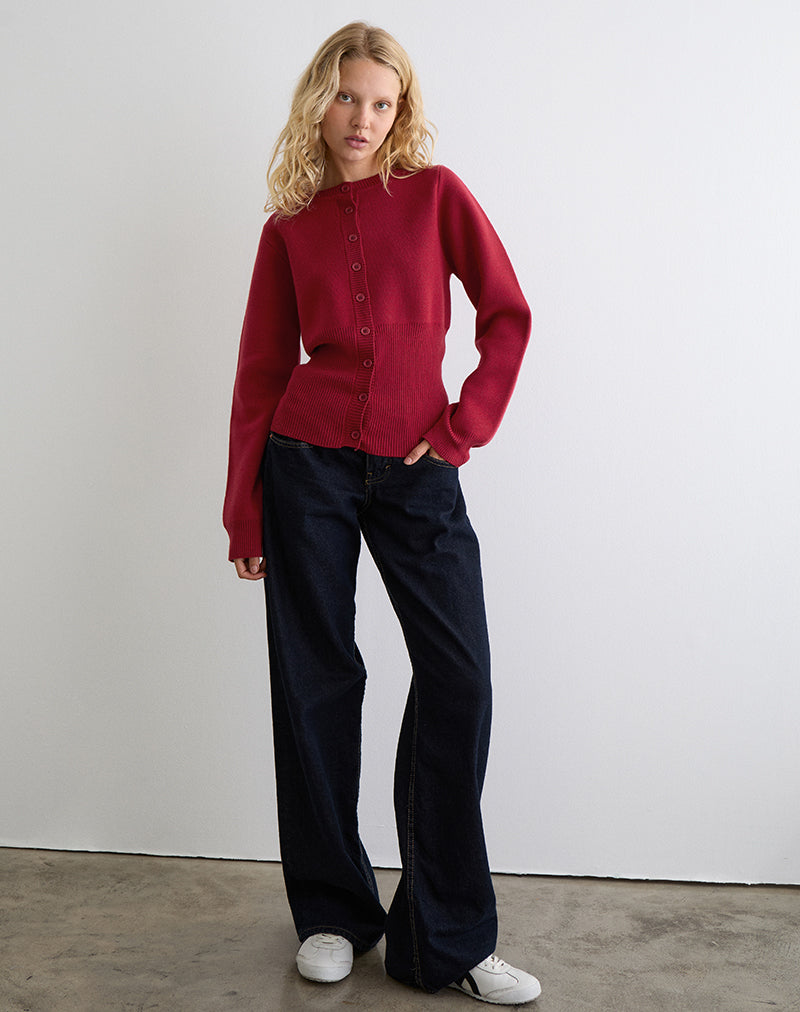 Image of Subra Long Sleeve Cardigan in Red