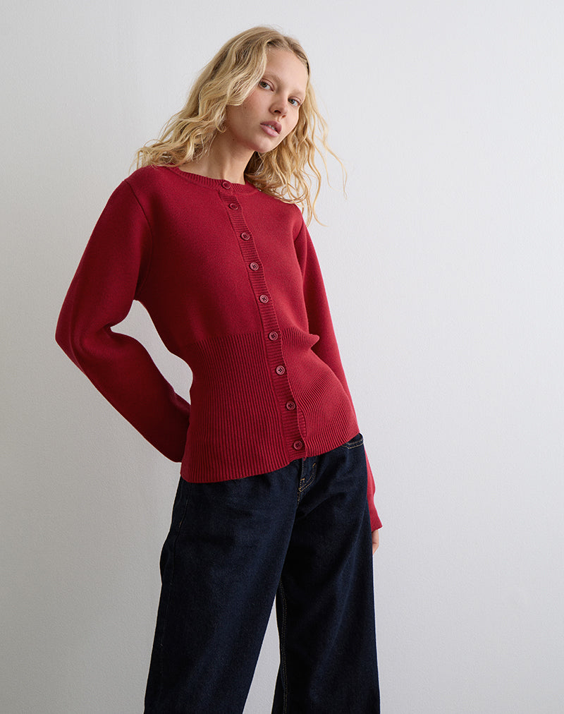 Image of Subra Long Sleeve Cardigan in Red