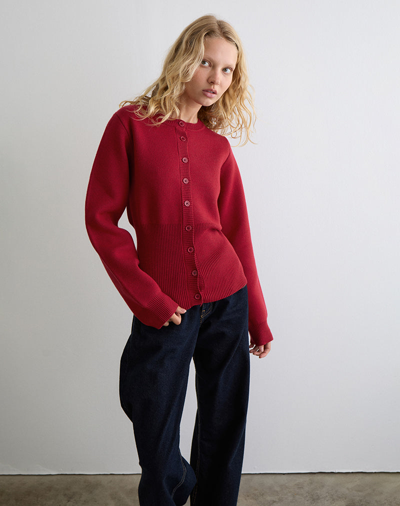 Image of Subra Long Sleeve Cardigan in Red