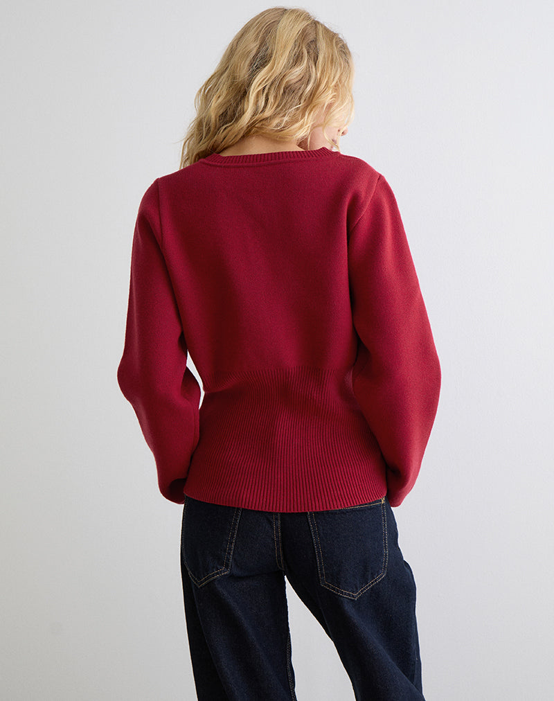 Image of Subra Long Sleeve Cardigan in Red