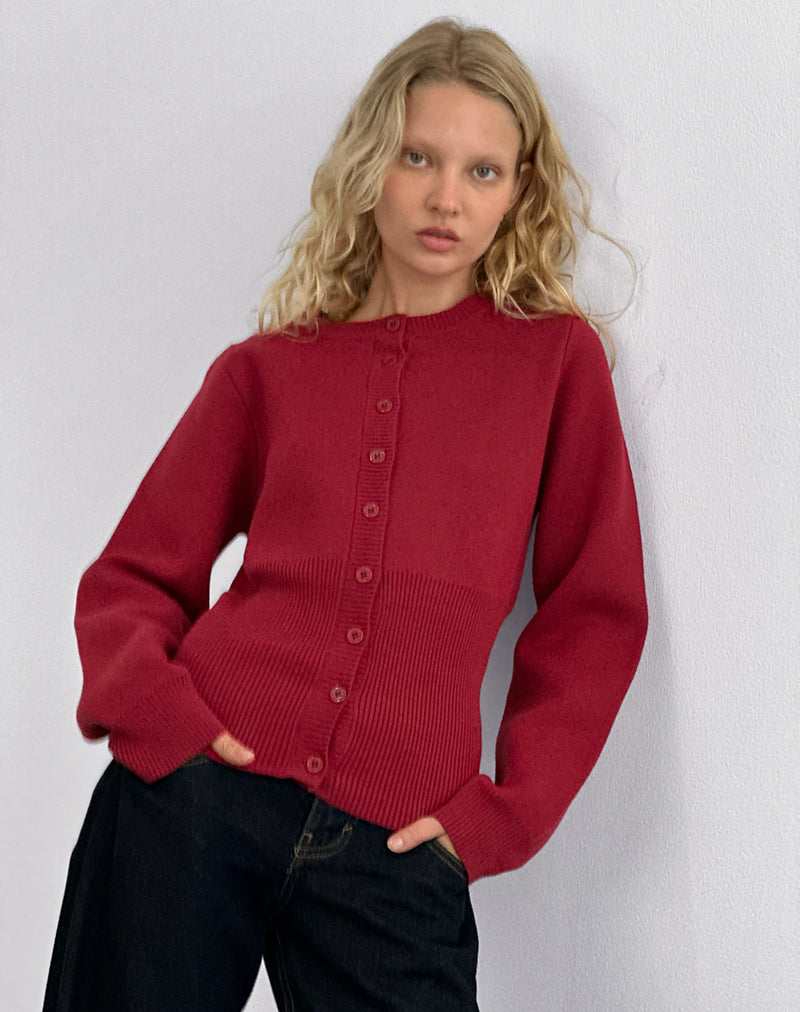 Image of Subra Long Sleeve Cardigan in Red