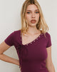 Image of Sudata Lace Up Top in Rayon Jersey Deep Purple