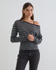 Image of Suena Asymmetric Jumper in Stripe Black and Grey