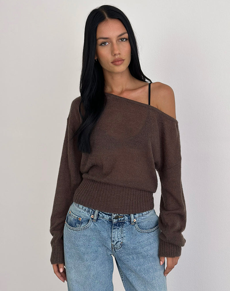 Dark Chocolate Knit Asymmetric Jumper | Suena – motelrocks.com