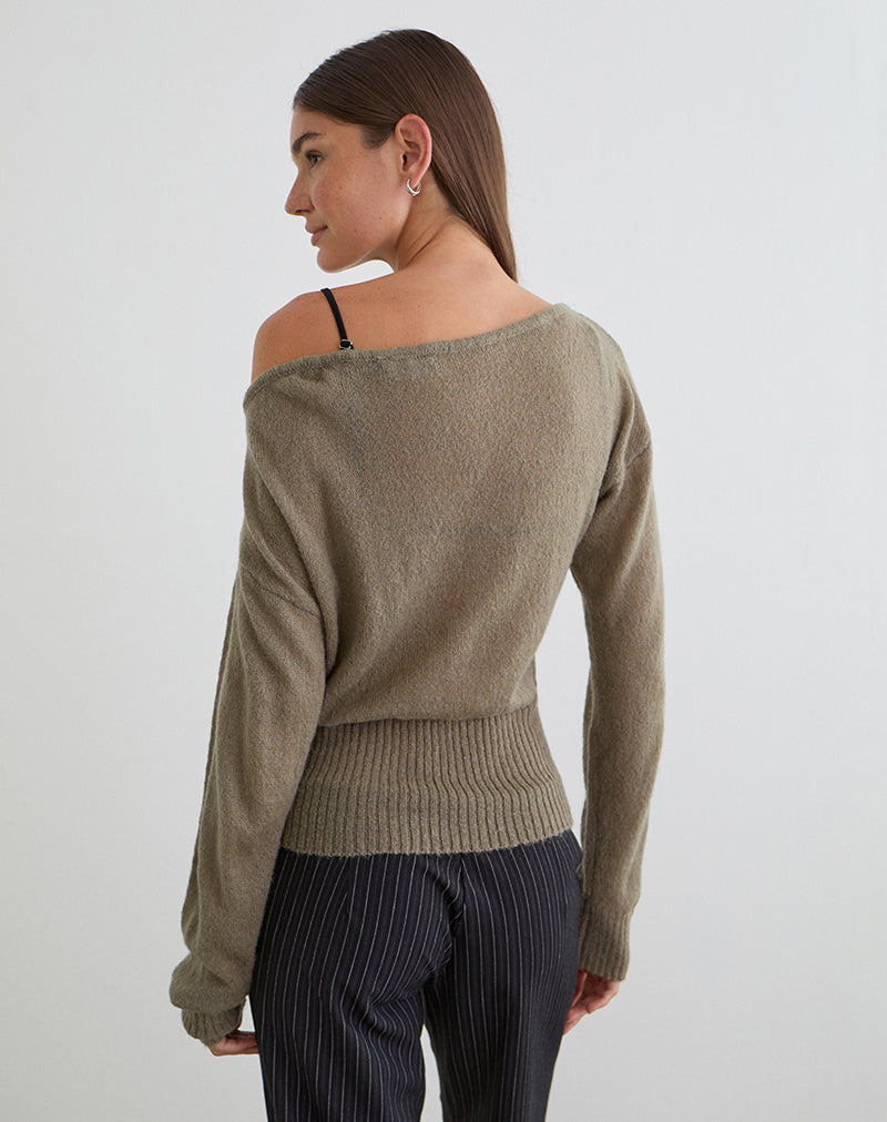 Image of Suena Asymmetric Jumper in Knit Khaki