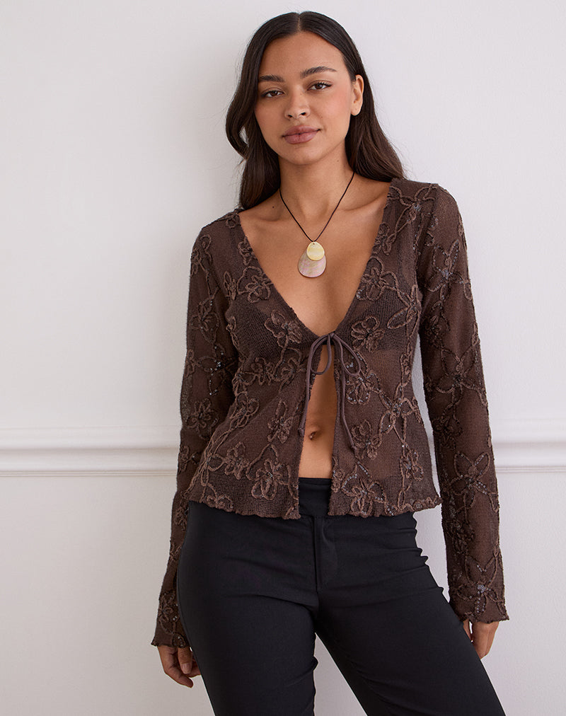 Image of Sukita Cardigan in Sequin Knit Dark Brown