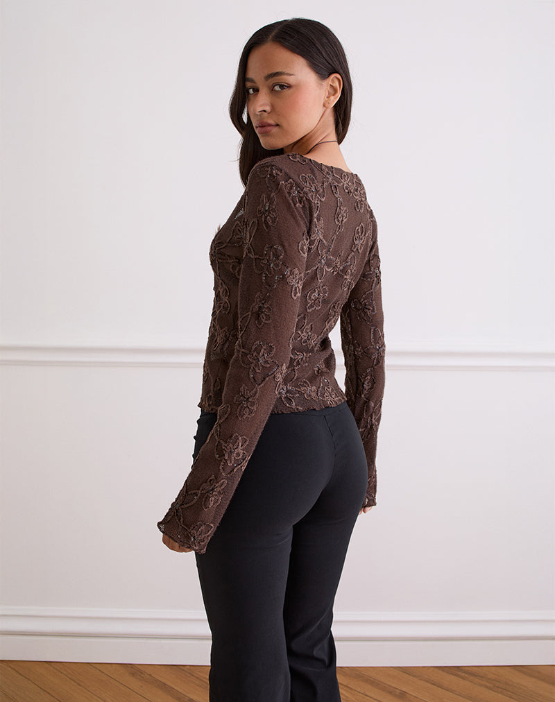 Image of Sukita Cardigan in Sequin Knit Dark Brown