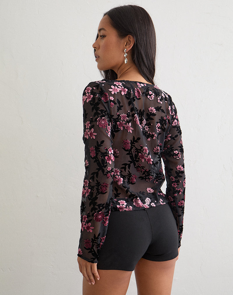 Image of Sukuri Cardigan in Devore Floral Black