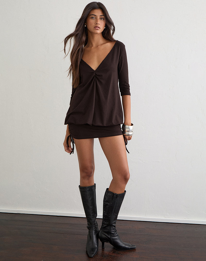 Image of Sundari Mini Dress in Rayon Jersey Chocolate Brown