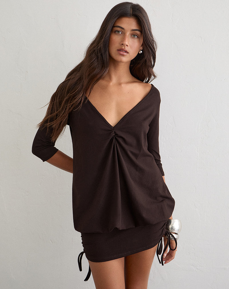 Image of Sundari Mini Dress in Rayon Jersey Chocolate Brown
