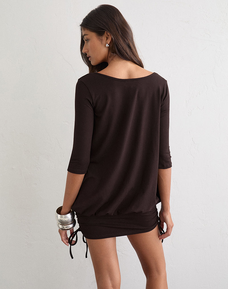 Image of Sundari Mini Dress in Rayon Jersey Chocolate Brown