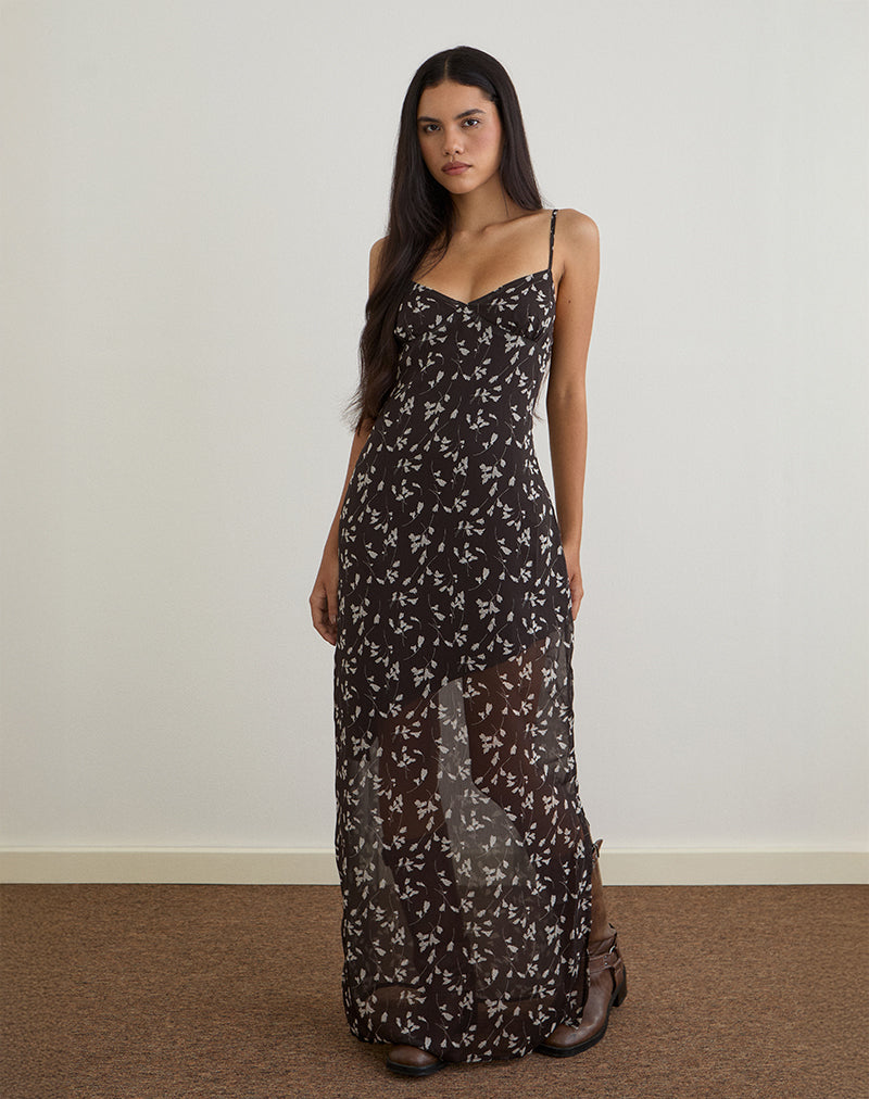 Image of Sunita Maxi Dress in Flower Chiffon Brown